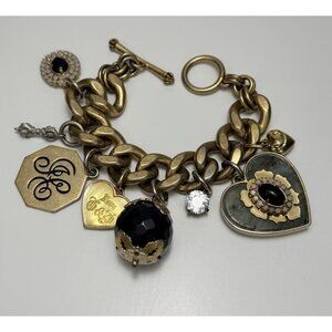 Juicy Couture 2YK Chunky Charm Bracelet Gold Tone Bold Statement Designer Pretty